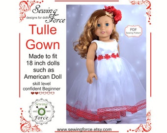 18 inch doll clothes dress gown pattern, fits dolls such as American girl doll gown dress clothes pattern, PDF Sewing Pattern