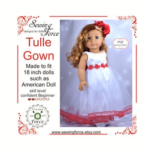 18 inch doll clothes dress gown pattern, fits dolls such as American girl doll gown dress clothes pattern, PDF Sewing Pattern