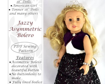 Assimetric Bolero, 18 inch doll clothes patterns, fits American girl doll and many others, PDF Sewing Pattern doll clothes instant download