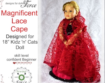 Designed for 18" Kidz N Cats, Kidz N Cats doll clothes outfit cape pattern, PDF Sewing Pattern, Lace cape - gift  instant download