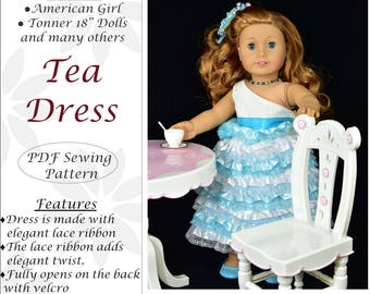 18 inch doll clothes pattern, Tea Dress, for dolls such as American Girl Doll, PDF Sewing Pattern, Doll clothes