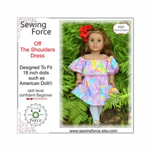 Off The Shoulder Dress PDF Sewing Pattern desighned to fit 18 inch dolls such as American Girl Doll, dress, outfit, gown - instant download