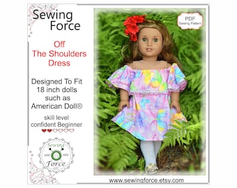 Off The Shoulder Dress PDF Sewing Pattern desighned to fit 18 inch dolls such as American Girl Doll, dress, outfit, gown - instant download