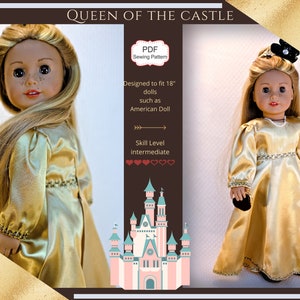 Queen of the Castle dress PDF sewing pattern designed for 18 inch dolls such as American girl doll, clothes pattern, gown instant download