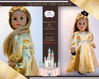 Queen of the Castle dress PDF sewing pattern designed for 18 inch dolls such as American girl doll, clothes pattern, gown instant download