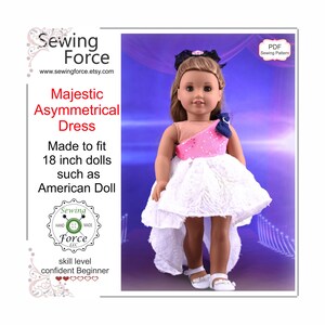 Majestic Asymetrical Dress PDF sewing pattern for 18 inch dolls such as American Girl - instant download - doll gown, doll clothes