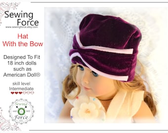18 inch doll pdf sewing pattern hat with bow desighned for American Girl Doll instant download