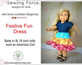 18 inch doll clothes dress PDF Sewing Pattern - Festive Fun Dress - PDF sewing pattern, instant download