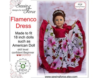 18 inch doll clothes pattern dress. Flamenco dress fits 18 inch dolls such as American girl doll  - PDF sewing pattern instant download