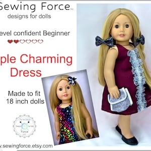 Simply Charming Dress for 18 inch Doll Clothes Pattern Fits Dolls such as American Girl® - SewingForce design - PDF - instant download.