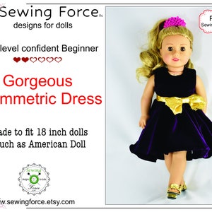 Gorgeous Asymmetric Dress PDF Sewing Pattern for 18 inch dolls such as American Doll, instant download