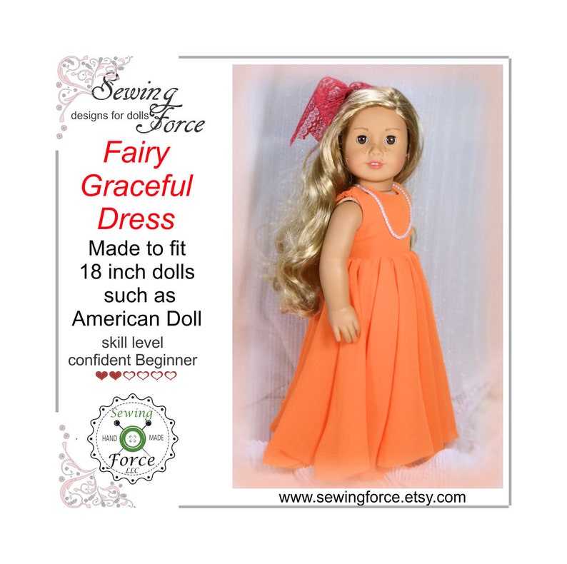 Fairy Gracefull Dress fits 18 inch dolls such as American Girl Doll 18 inch doll clothes pattern PDF Sewing Pattern doll clothes gown