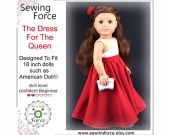 18 inch doll clothes pattern such as American girl doll, clothes pattern, PDF Sewing Pattern, The Dress For The Queen- instant download