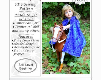 18 inch doll clothes Pattern, American girl doll clothes pattern, Tonner doll clothes,  PDF sewing pattern, Princess Traveling Cloak