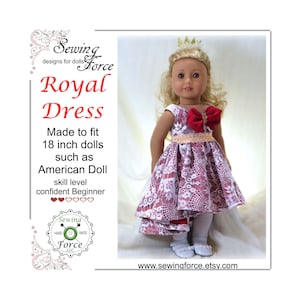 18 inch doll clothes pattern such as American girl doll, clothes pattern, PDF Sewing Pattern, Royal Dress - instant download