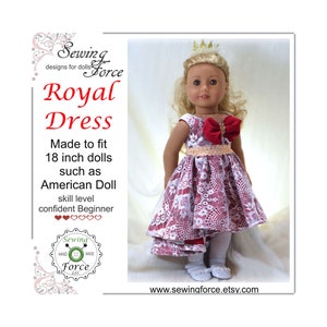 18 inch doll clothes pattern such as American girl doll, clothes pattern, PDF Sewing Pattern, Royal Dress - instant download