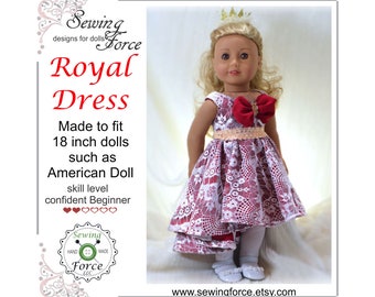 18 inch doll clothes pattern such as American girl doll, clothes pattern, PDF Sewing Pattern, Royal Dress - instant download