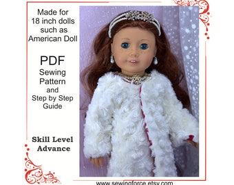 18 inch doll clothes fur coat jacket pattern, Winter Princess Coat, fits 18 inch dolls such as American Girl Doll, PDF Sewing Pattern,