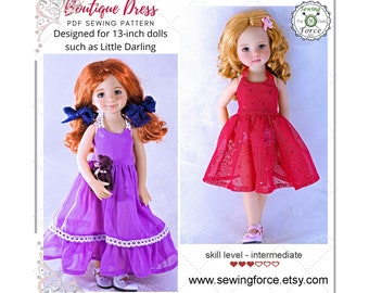 Boutique Dress, PDF Sewing Pattern designed for 13" inch dolls such as Little Darling Dianna Effner doll - instant download