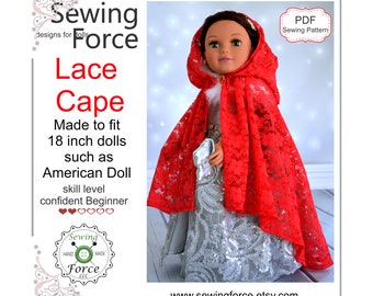 18 inch doll clothes pattern,  such as American girl doll , PDF Sewing Pattern, Doll clothes PDF sewing pattern, Lace Cape PDF