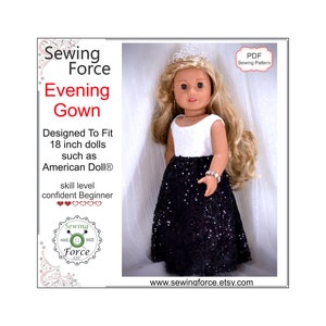 18 inch doll dress pattern, Evening Gown Dress, for dolls such as American Girl Doll, PDF Sewing Pattern, Doll clothes, Christmas gift