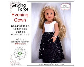 Modello di abito da bambola da 18 pollici, abito da sera, per bambole come American Girl Doll, cartamodello PDF, vestiti per bambole, regalo di Natale
