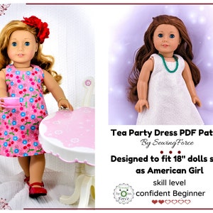 18 inch doll dress pattern, Tea Party, for dolls such as American Girl Doll or My Life As Dolls,  PDF Sewing Pattern, Doll clothes dress