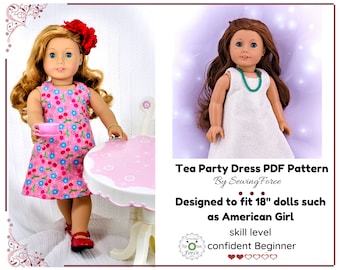 18 Zoll Puppenkleid Schnittmuster, Tea Party, für Puppen wie American Girl Doll oder My Life As Dolls, PDF Schnittmuster, Puppenkleider Kleid