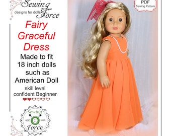 PDF Sewing Pattern for 18 inch doll clothes pattern, Fairy Gracefull Dress fits 18 inch dolls such as American Girl Doll,  doll clothes gown