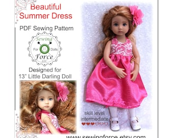 Sommer Kleid PDF Schnittmuster, entworfen für 13" Zoll Little Darling Puppe, pdf Schnittmuster Kleidung Kleidung - sofortiger Download
