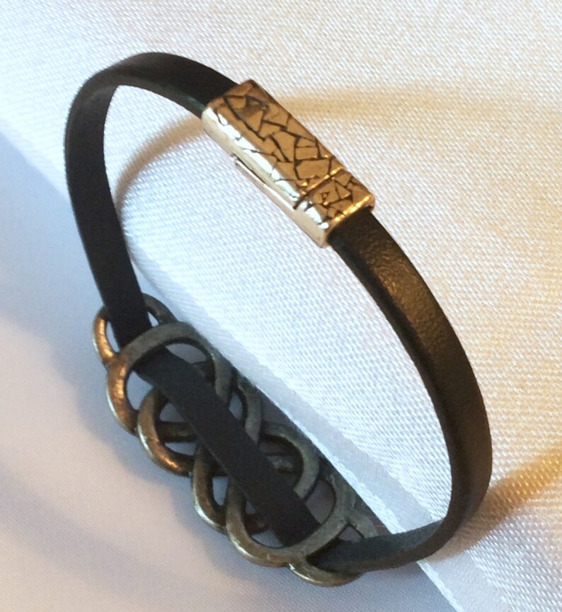 Black Leather Double Infinity Bracelet with Crystals and Etsy
