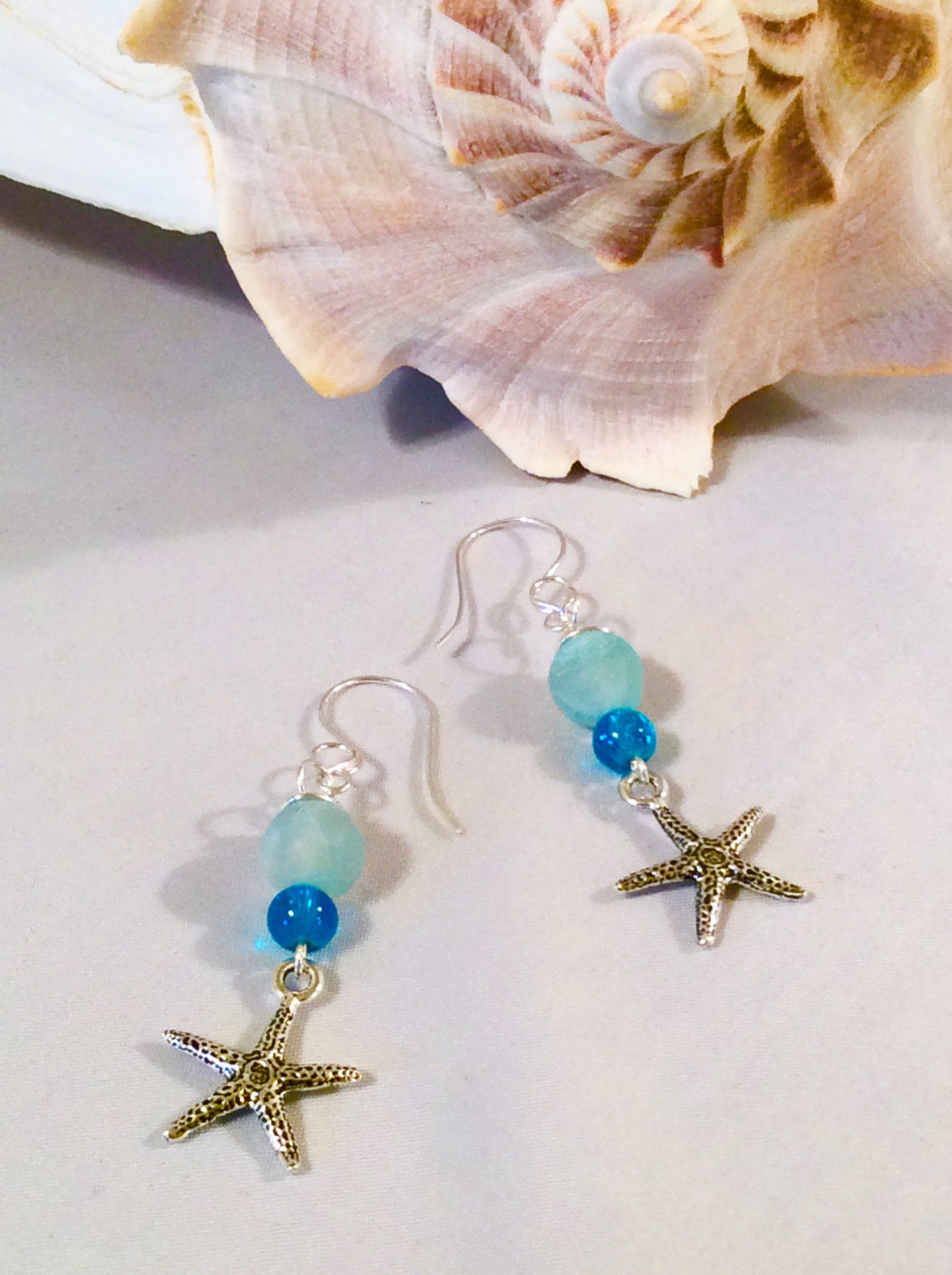 Hill Tribe Silver Starfish Dangle Earrings Pale Turquoise Fire | Etsy