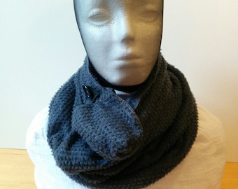 Super soft grey cowl, hood, infinity scarf with button