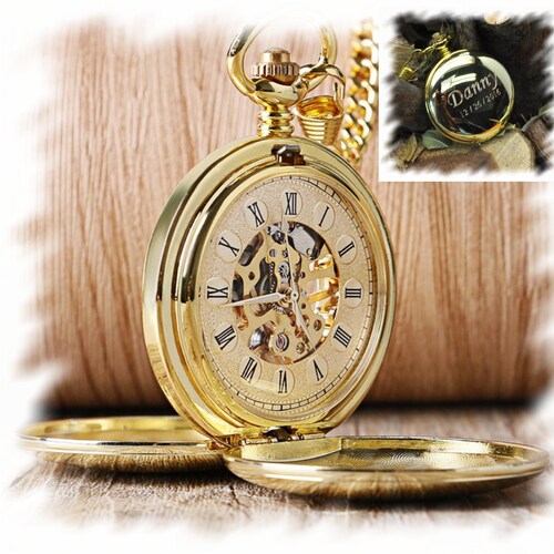 Pocket Watch Custom Engraved Personalized Mechanical Double Etsy