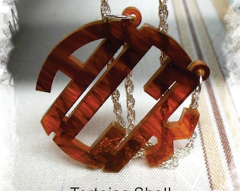 Monogram Necklace - Circle Monogram 3 Initial Name Acrylic Monogram Jewelry - Tortoise Shell Necklace