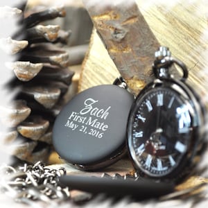 Personalized Groomsmen Pocket Watch, Gunmetal Monogrammed Pocket Watch, Gifts for Men, Groomsmen Gift, Best Man, Father of the bride