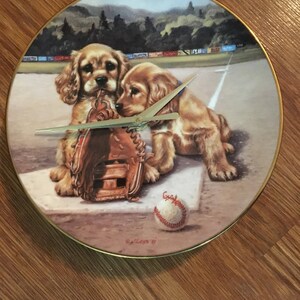 Cocker Spaniel Double Play  8 1/2 Inch Clock !
