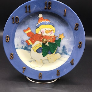 Snowman With His Snow Tree 8 1/8 Inch Christmas Clock Plate !