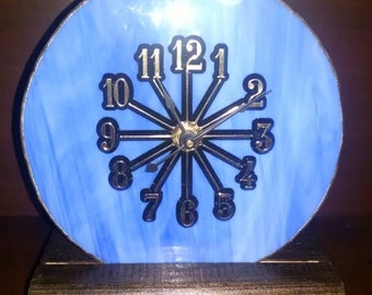 Beautiful Swirl Sweet Blue Stained Glass Clock !