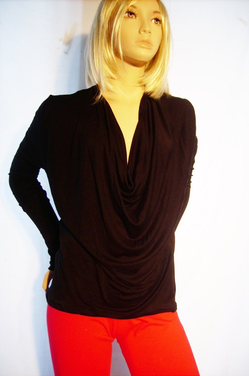 Black deep cowl neck top women black winter top. long sleeve top for her Christmas gift fashion