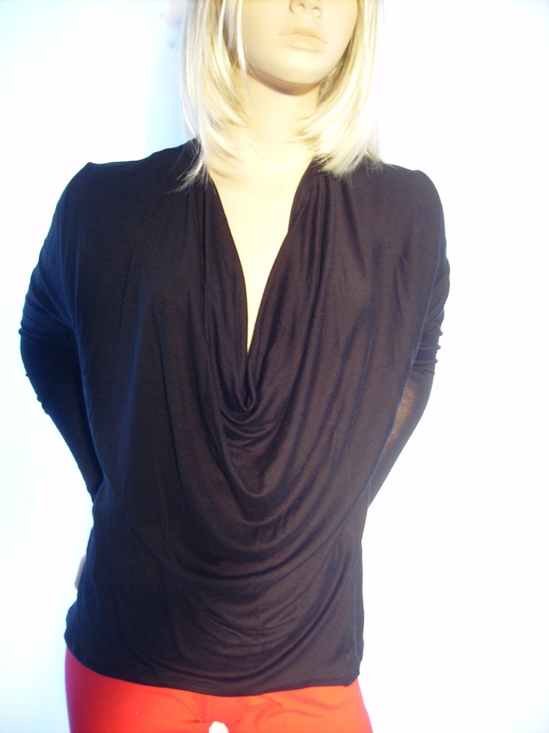Black deep cowl neck top women black winter top. long sleeve top for her Christmas gift fashion