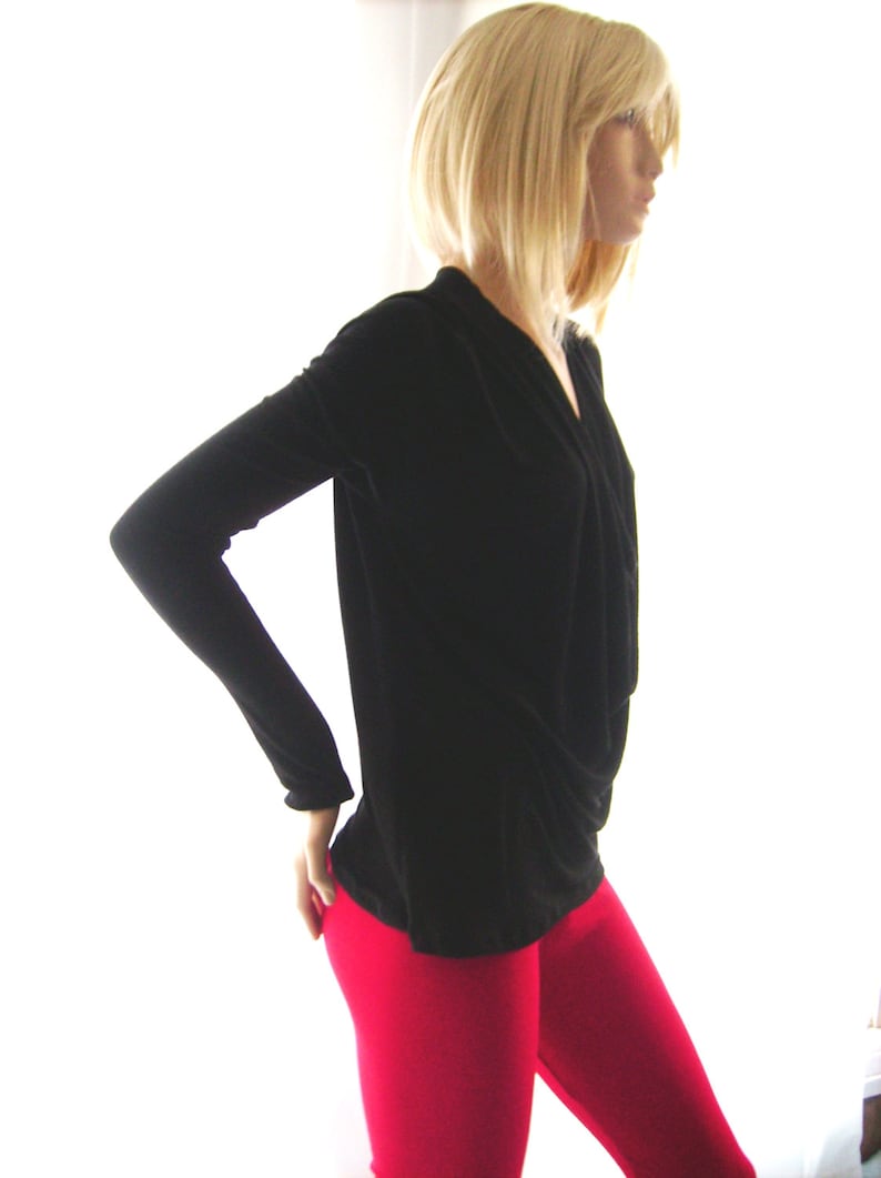 Black deep cowl neck top women black winter top. long sleeve top for her Christmas gift fashion