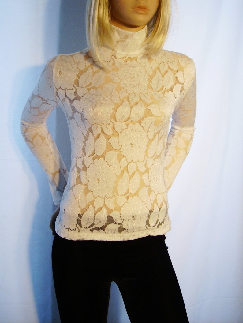 Off white romantic lace turtleneck top long sleeve top women | Etsy
