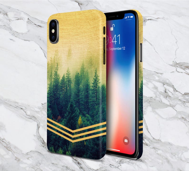 iPhone 13 case - 14 Pro Max Phone Case - iPhone 8 Plus case - Protective Case - Samsung Case - Golden Forest Chevrons x Faded Wood - Nature 