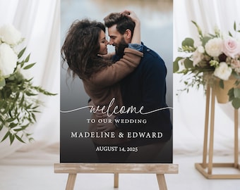 Photo Wedding Welcome Sign, Custom Wedding Poster, Wedding Welcome Sign, Reception Sign, Canvas Wedding Sign