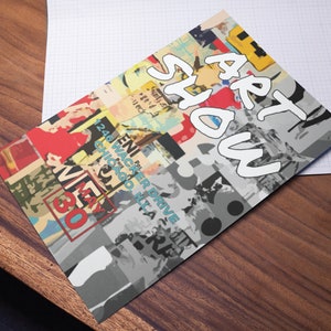 May include: A colorful poster with a collage of images and text. The text reads "Art Show" in white letters and "1246 Wacker Drive Chicago, IL" in blue letters. The date "May 30" is also visible in red letters.
