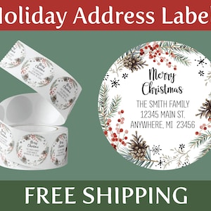 Christmas Return Address Labels - Holiday Labels - Return Address Stickers - Pine Trees and Berries Return Address Labels - Christmas Labels