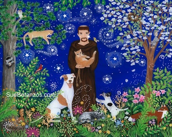 St. Francis of Assisi Art Print Pet Mothers Day Gift Memorial Gift Pet Portraits Catholic Saint Religious Gift Pet Gift Pet Wall Decor