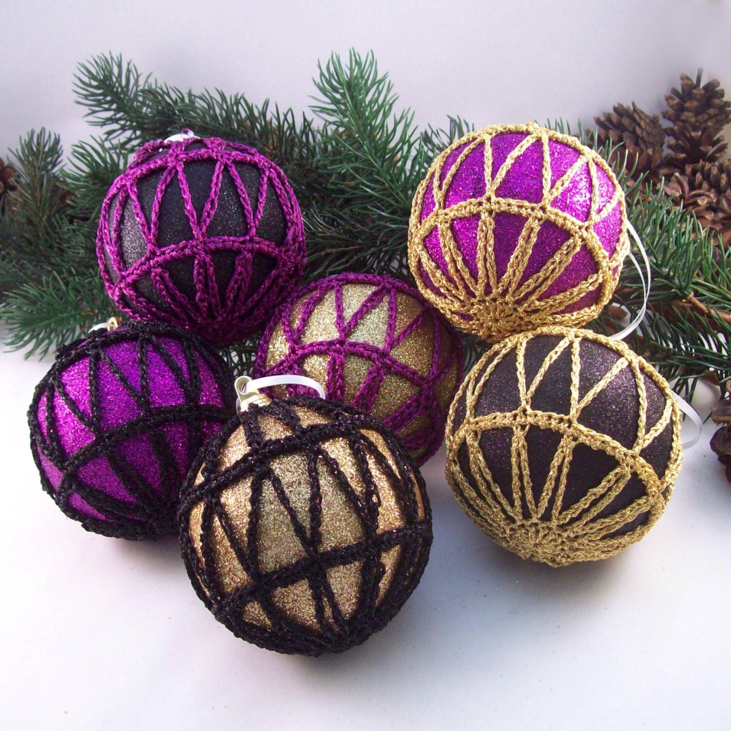 Black Purple & Gold Baubles Christmas Decorations Baubles Etsy