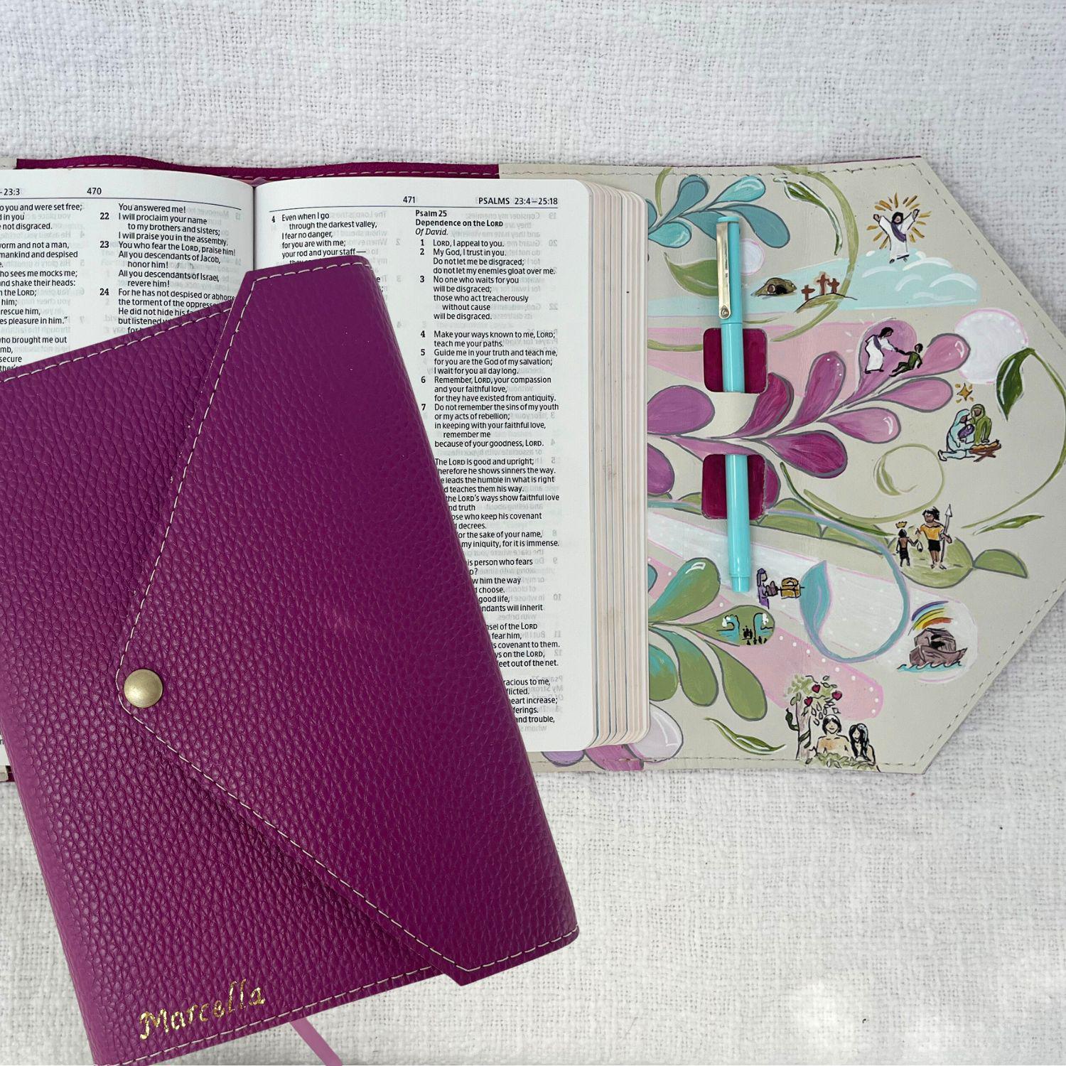 Personalized Custom Handmade Leather Bible Cover, Snap close Bible protector, leather book cover